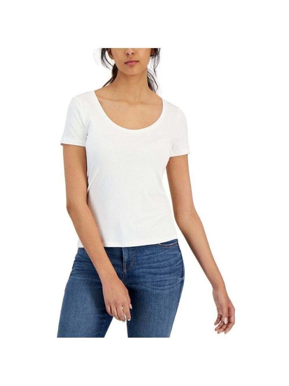 INC INTERNATIONAL CONCEPTS Women's Scoop-Neck T-Shirt in Washed White Si…